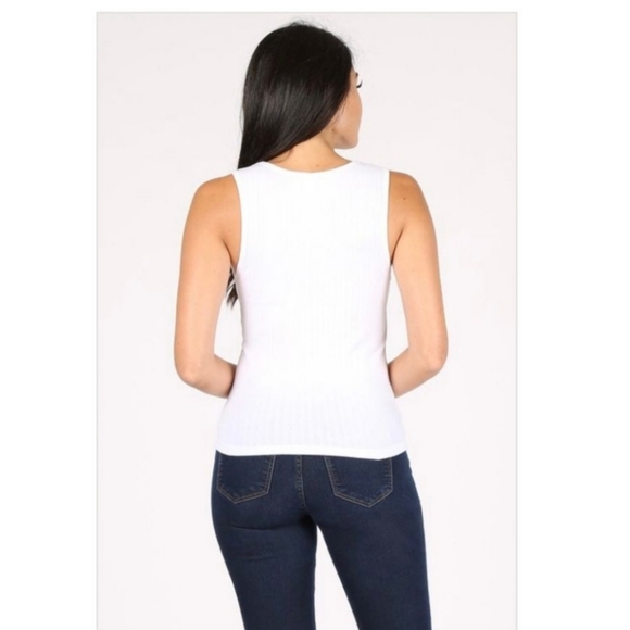 Ribbed solid basic white tank top - Picture 2 of 2